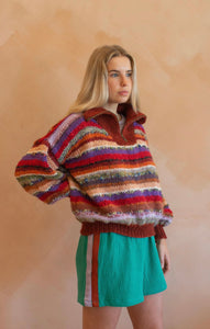 Hand-knit Zip Pullover in Spice Stripe