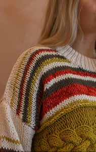 Hand-knit Pullover in Cable Stripe
