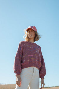 Hand-knit Spliced Pullover in Plum